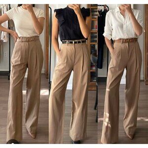 Aritzia Babaton Cascade High Rise Wide Straight Leg Pants Wool Cashmere Blend Be